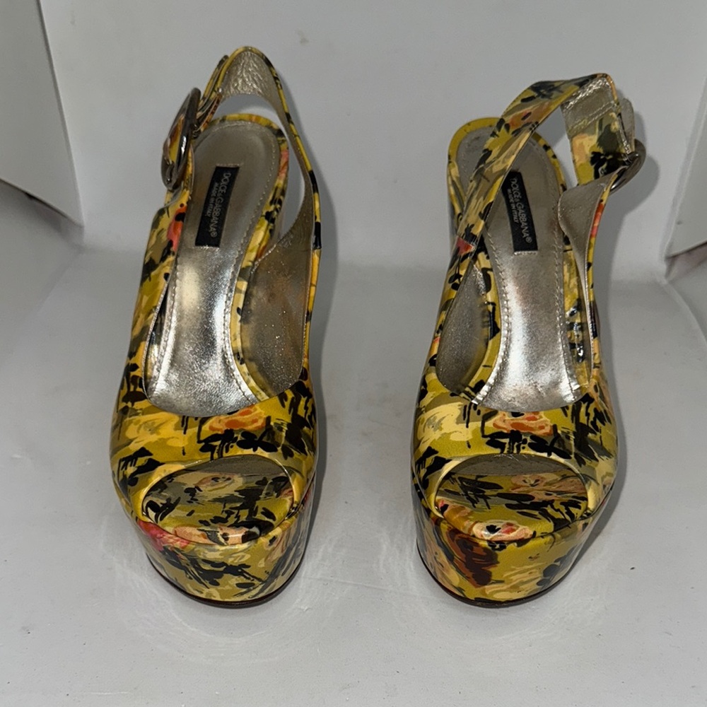 Dolce & Gabbana Yellow Floral Slingback Platform Sandals